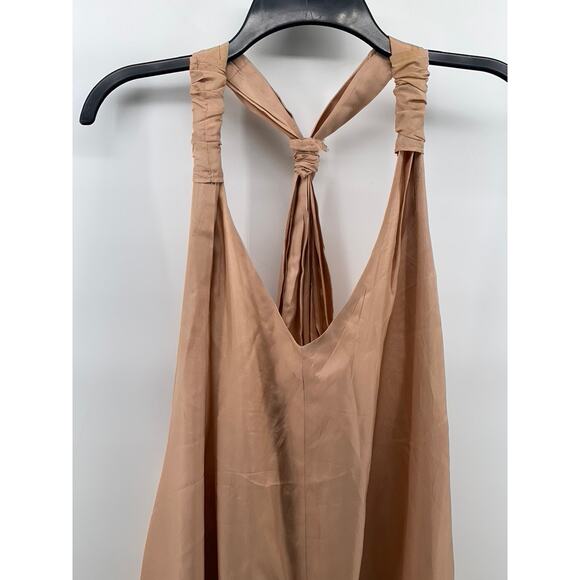 ELECTRIC FEATHERS Women's Beige Silk Relaxed-Fit Sleeveless V-Neck Jumpsuit SZOS - Picture 3 of 11